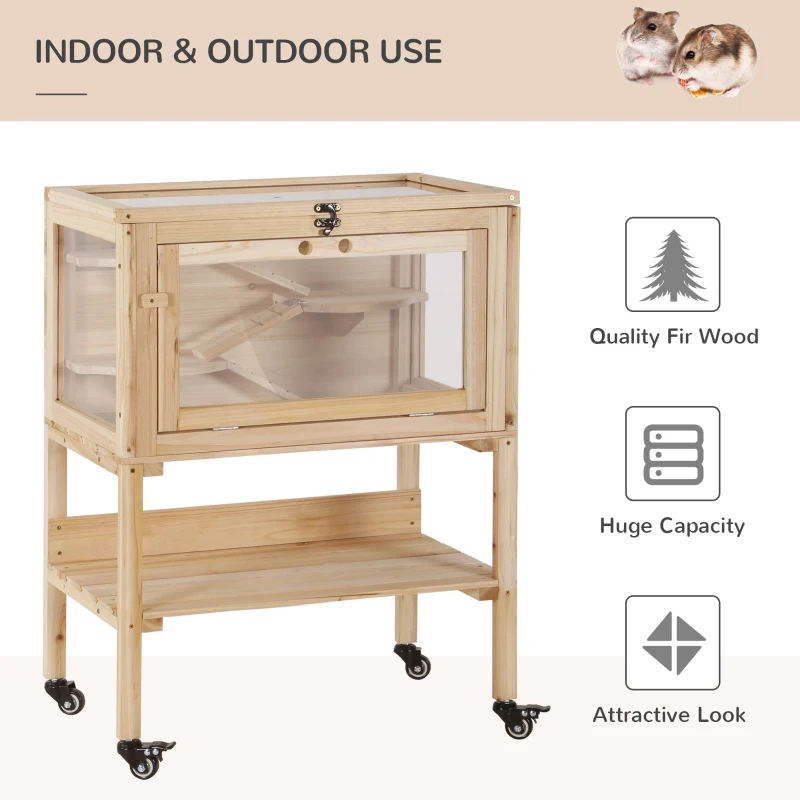 PawHut Wooden Hamster Cage Mouse Rodent Small Animals Hutch Exercise Removeable Play House for Indoor Outdoor Use  60x36x80.5cm