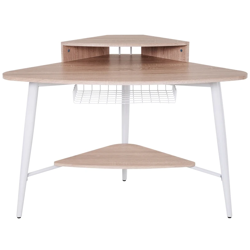 HOMCOM Corner Home Office Computer Desk w/Mesh Basket Oak