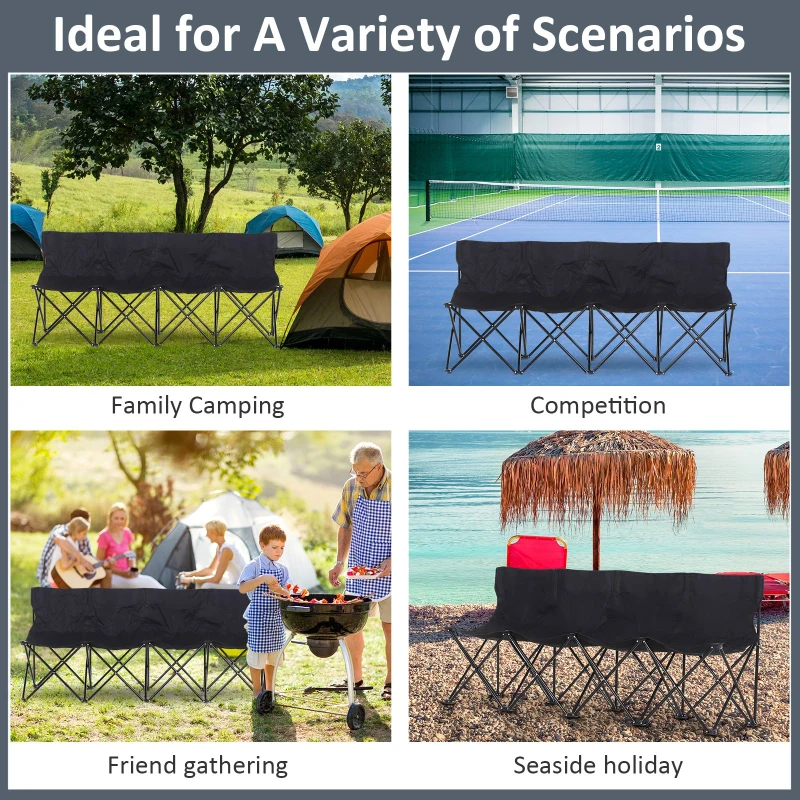 Outsunny 4 Seat Sport Bench Camp Seat Folding Portable Camping Chair with Carrying Case - Black