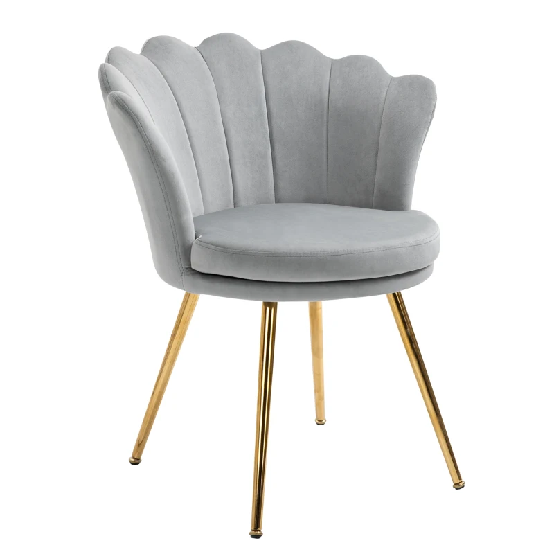 HOMCOM Accent Chair Modern Velvet-Touch Fabric Side Chair with Gold Metal Legs for Living Room & Dining Room, Grey
