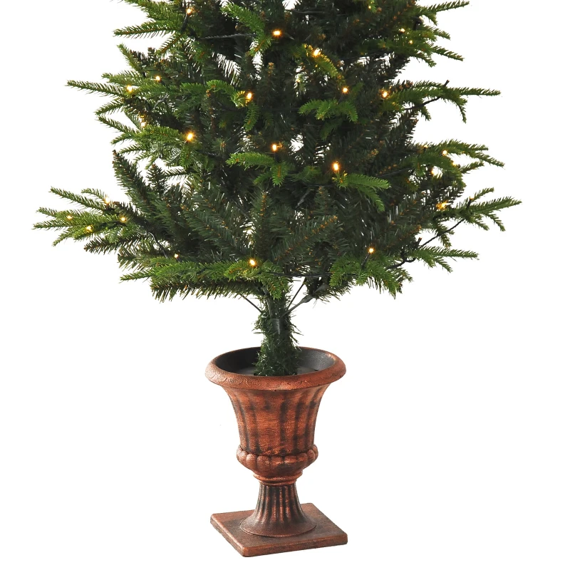 HOMCOM 5FT Artificial Christmas Tree W/Vase Base, W/LED Lights-Green