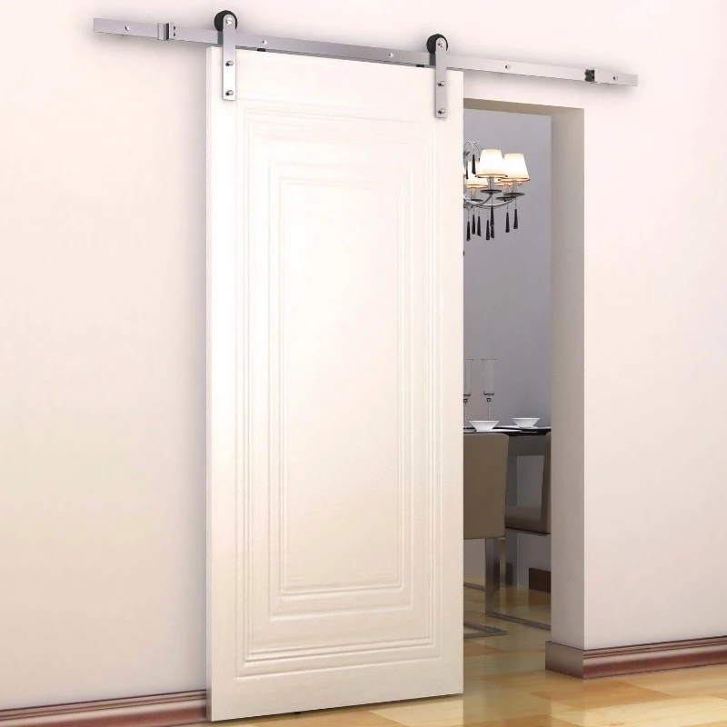 HOMCOM Modern Sliding Barn Door Closet Hardware Track Kit Track System Unit For Single Wooden Door 6.5FT /2000mm (Silver)