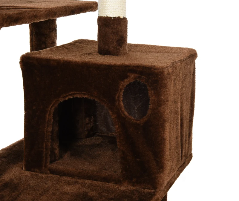 PawHut 155cm Plush Cat Tree for Indoor Cats Activity Center Sisal Scratching Post Basket Hammock Perch Condo Brown