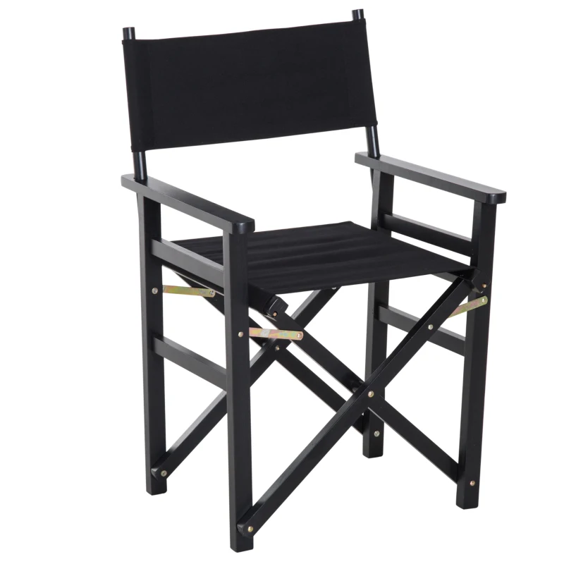 HOMCOM Beech Wooden Frame Folding Directors Chair Space Saving Oxford Fabric Seat Black