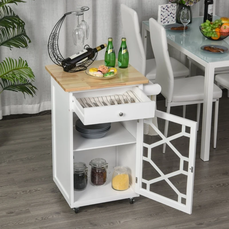 HOMCOM Pine Wood Rolling Kitchen Island White/Oak