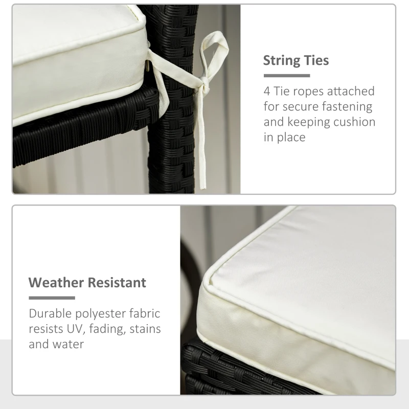 Outsunny Set Of 2 Square Chair Cushions Removable Covers Seat Pads Tie Fastenings White