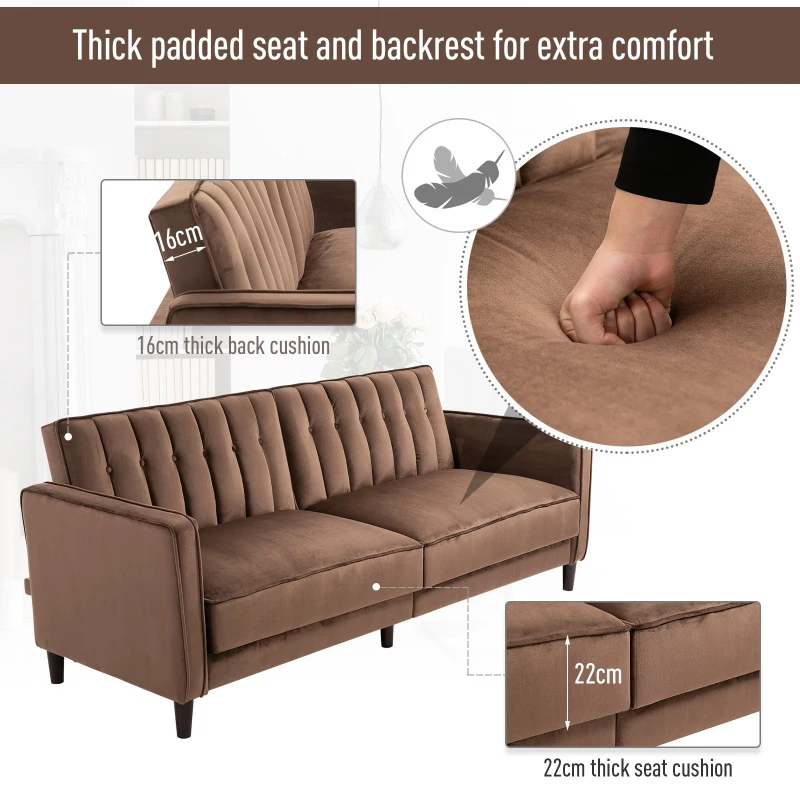 HOMCOM Sofa Bed Adjustable Back Thick Cushions, 205W x 98D x 98Hcm-Brown