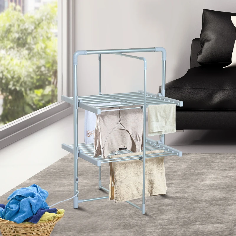 HOMCOM Electric Cloth Airer 2 Tier Heater Quick Dry Standing Warmer Light Weight Portable Aluminium Frame w/ Folding Function