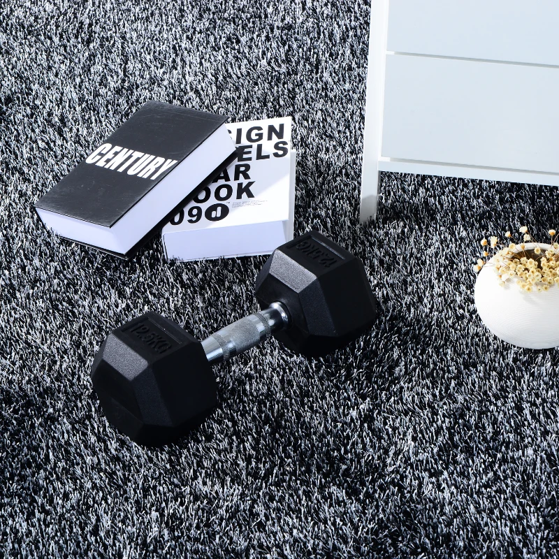 HOMCOM Rubber Dumbbell Weights Body Power Hex Home Gym Exercise Workout Fitness Training Lifting (12.5kg) Sold As Single