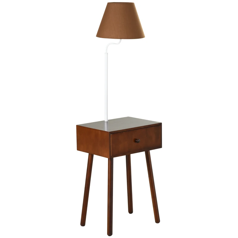 HOMCOM Rubber Wood USB Port Drawer w/ Lamp Brown