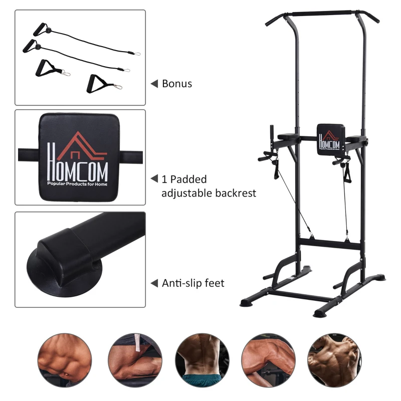 HOMCOM Multi-Function Power Tower Home Gym Equipment-Black