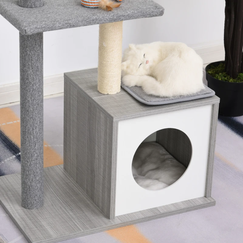 PawHut Cats Particle Board 3-Tier Scratching Tree House Grey