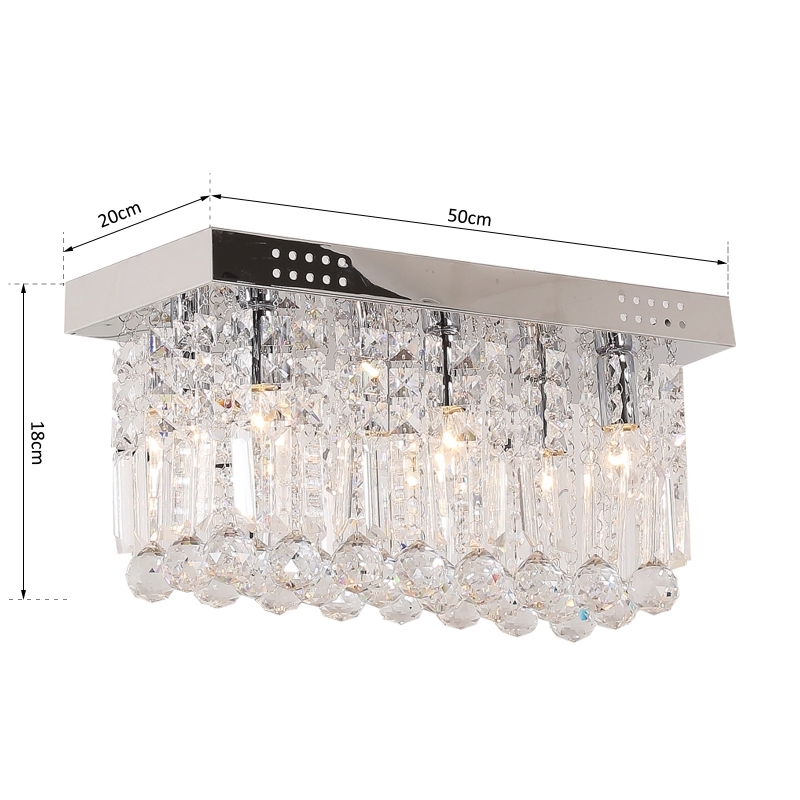 HOMCOM Crystal Light Chandelier, 50Lx20Wx18H cm-Steel/Crystal