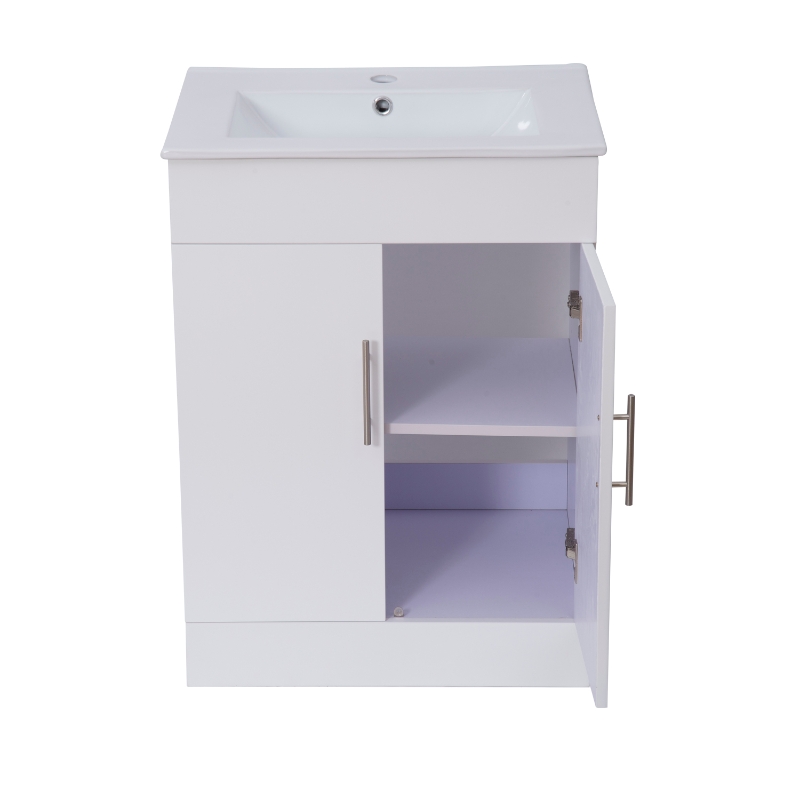 HOMCOM 2 Door Vanity Unit & Ceramic Basin, (82 x60 x46.5cm)-White
