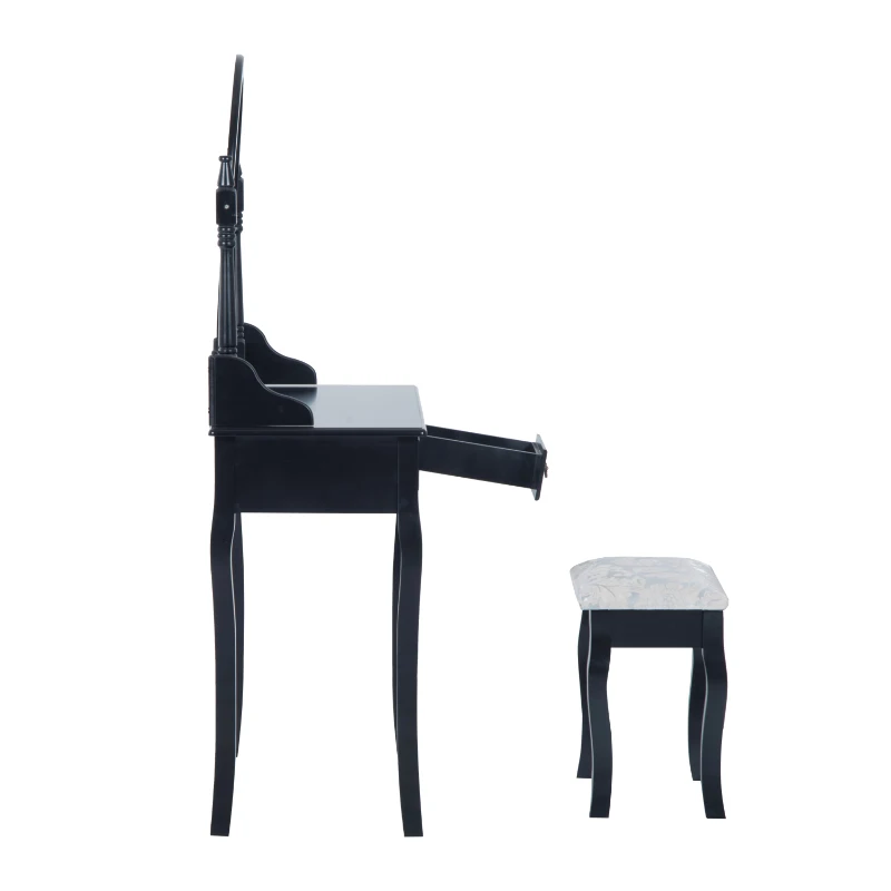 HOMCOM Dressing Table Set W/Mirror and Stool-Black