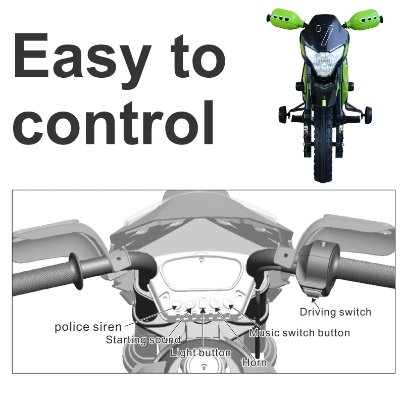 HOMCOM 6V Kids Electric Ride On Motorbike Battery Powered w/ Lights Music 4-Wheel for 3-6 Years Old Green