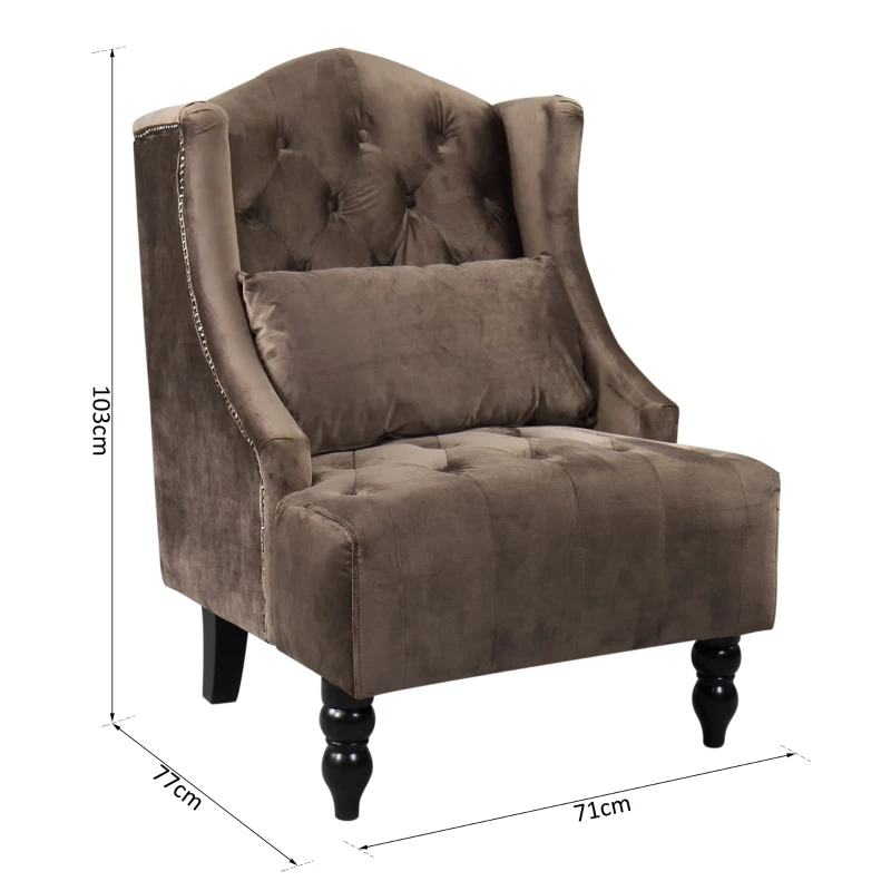 HOMCOM Armchair, Vintage Style, Wood Frame With Oak Legs, Linen-Brown