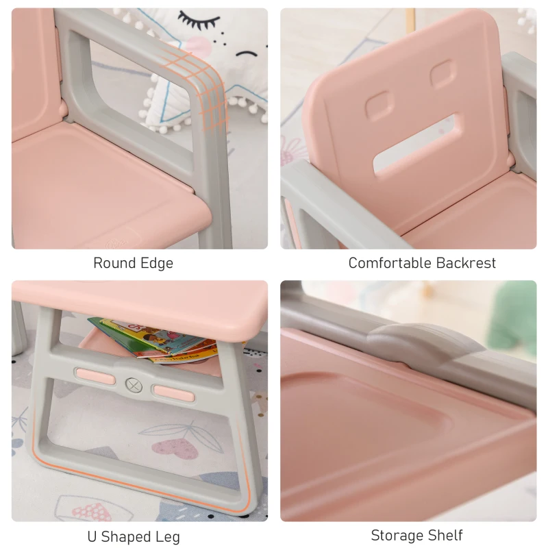 HOMCOM Kids Table and Chairs Set Activity Play Table Writting Desk w/ 2 High-Back Chairs Storage Tray for Boys Girls Toddlers Age 1 to 6 Years Pink