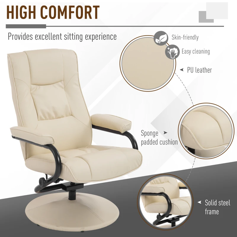 HOMCOM Executive Recliner Chair High Back Swivel Armchair Lounge Seat w/ Footrest Stool (Cream)