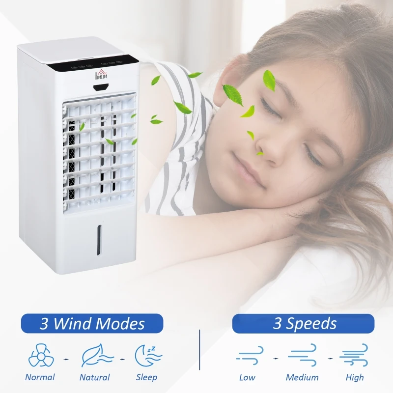 HOMCOM 4L Portable Air Cooler, Mobile Evaporative Cooler Humidifier with 3 Modes, 3 Fan Speed, Remote Controller, 7.5 Hour Timer, Swing and Ice Cooling Function for Bedroom, Dorm, Office