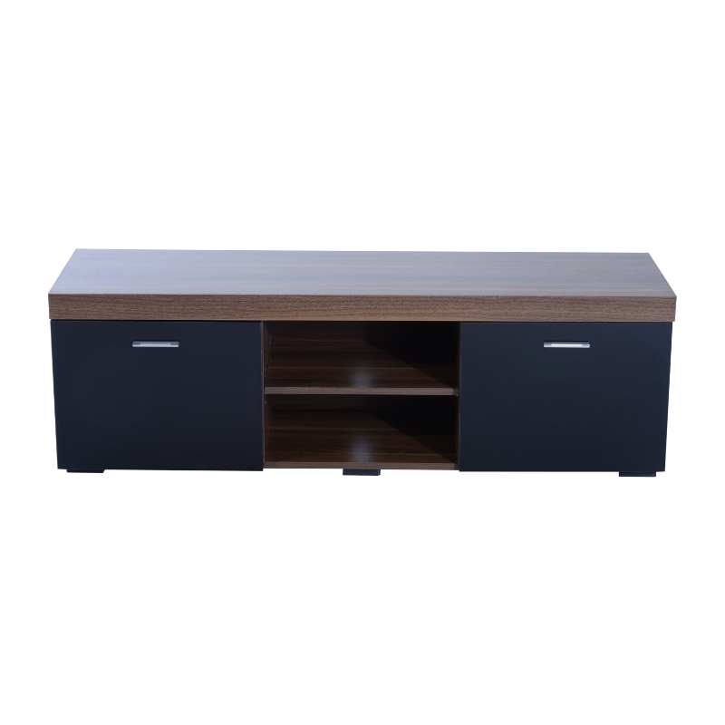 HOMCOM TV Stand Storage Cabinet w/ Shelves-Walnut/Black