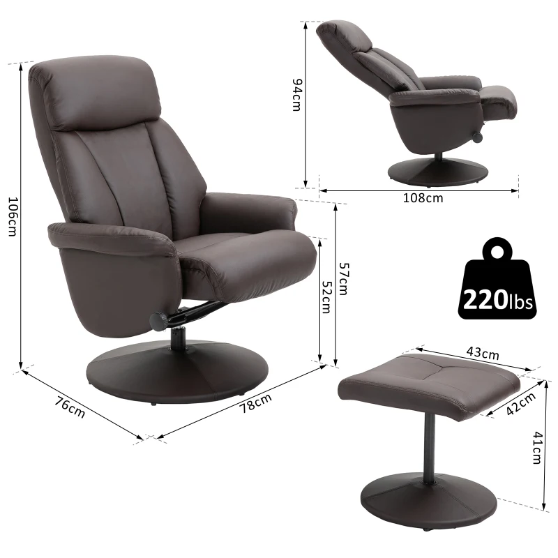 HOMCOM Executive Recliner Chair high back Leather Seat with Footrest Stool Brown