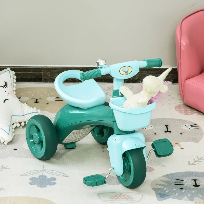 HOMCOM 3 Wheel Kids Tricycle Toddler Pedal Trike Ride on Bicycle with Front Back Basket Bell Balance Bike Boys Girls for 3 to 6 Years Green