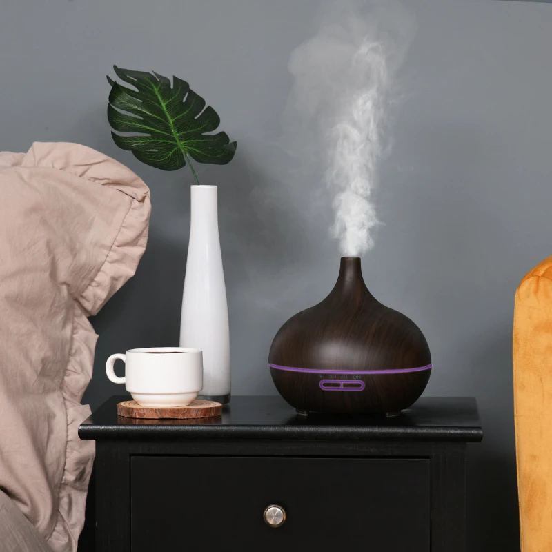 HOMCOM 400ml Aroma Diffuser for Essential Oils & Water Humidifier w/ 7 LED Lights Timer Auto Shutdown Home Office Relaxation Mini Spa Dark Brown