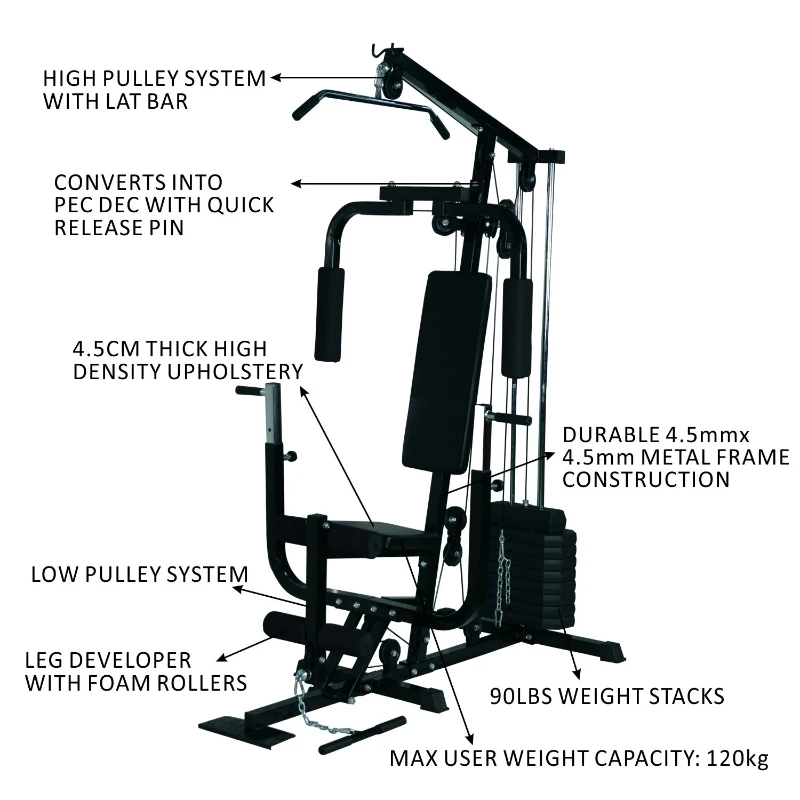 HOMCOM Multi Gym Workstation Home Workout Station Toning Body Building Strength Training Machine 40 kg Weight Plates