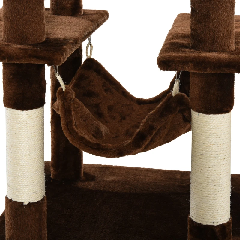 PawHut 155cm Plush Cat Tree for Indoor Cats Activity Center Sisal Scratching Post Basket Hammock Perch Condo Brown