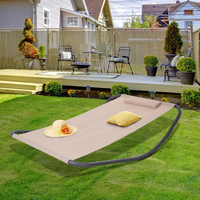 Outsunny Single Garden Rocking Bed Outdoor Swing Sun Lounger Day Bed Recliner with Pillow - Beige