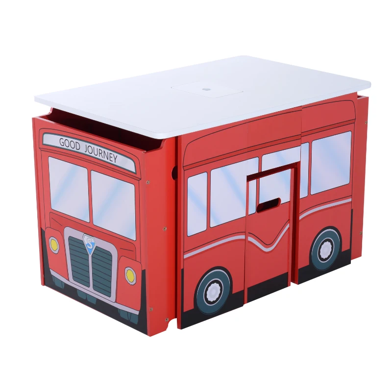 HOMCOM Kids Mutifunctional Wooden Bus-Red