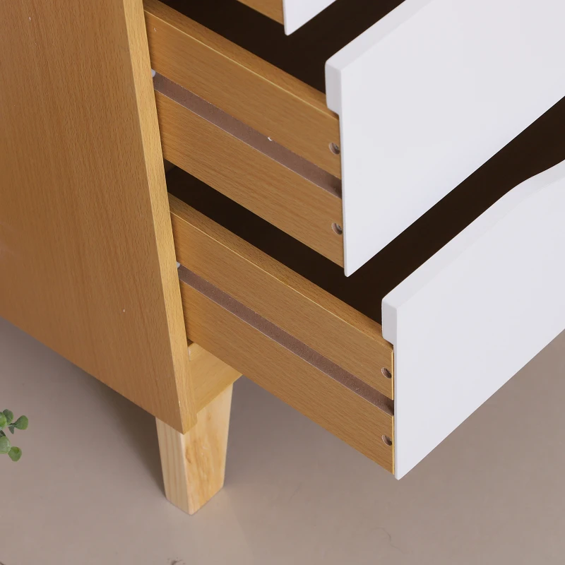 HOMCOM Scandinavian Style Bedside Table W/ 4 Drawers, 48Lx40Dx88H cm-Natural Wood/White Colour