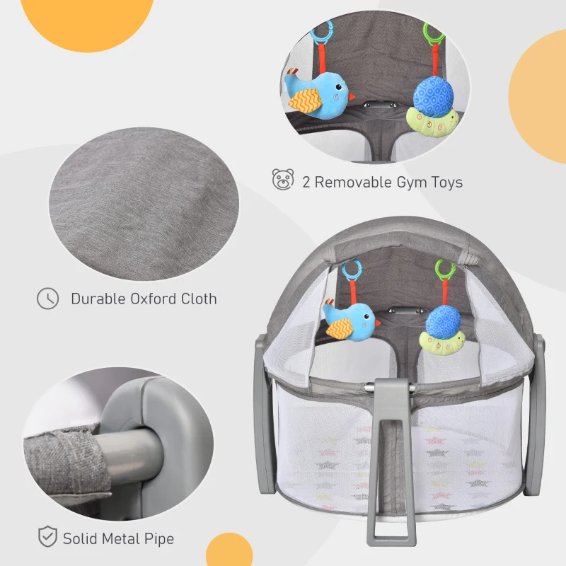 HOMCOM Babies 2-in1 Oxford Cloth Playmat Crib Grey