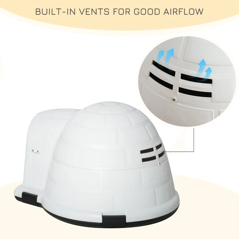 PawHut Plastic Igloo Dog House Puppy Kennel Pet Shelter with Windows for Small Sized Dogs Easy to Clean White