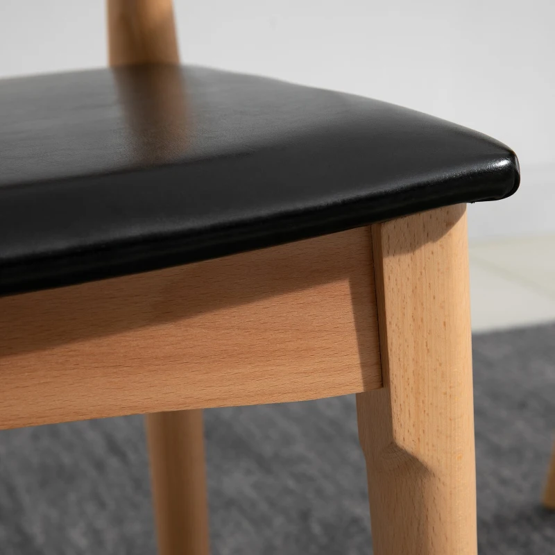 HOMCOM Beech Wood Twin-Pair Padded Dining Chairs Oak/Black