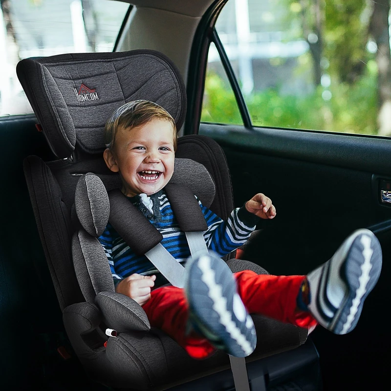 HOMCOM Toddler Kids Child Car Seat Group 1-2-3 from 9kg to 36kg High Back Adjustable Headrest Extra Protection  Black Grey