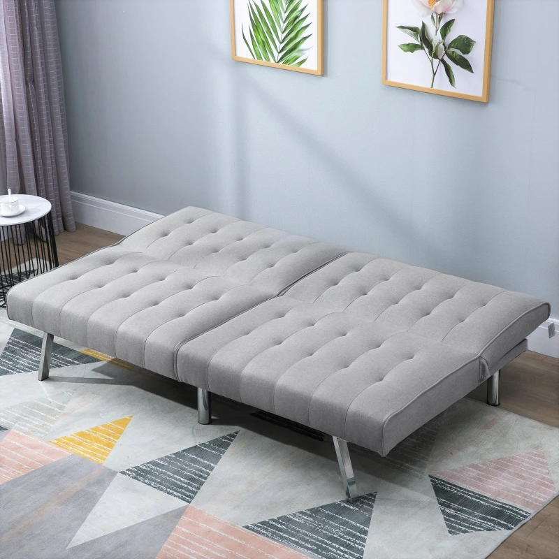 HOMCOM Two Seater Sofa Bed Futon Split Back Recliner W/Wood Frame, 98D x 181W x 79Hcm-Grey