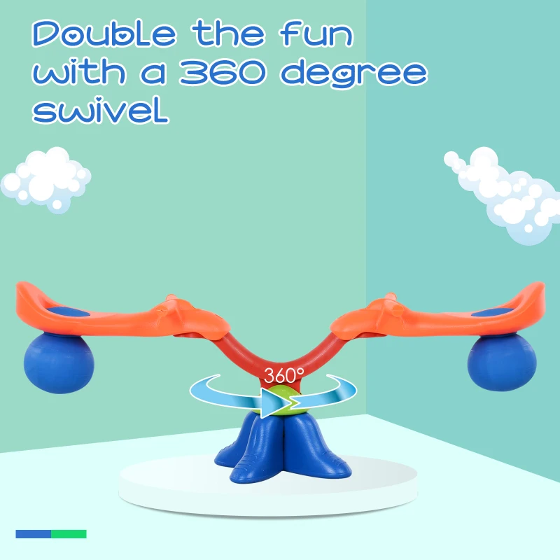 HOMCOM Kids Spinning Seesaw 360° Rotation Swivel Playground Equipment Children Indoor Outdoor Party Toy - Orange&Blue