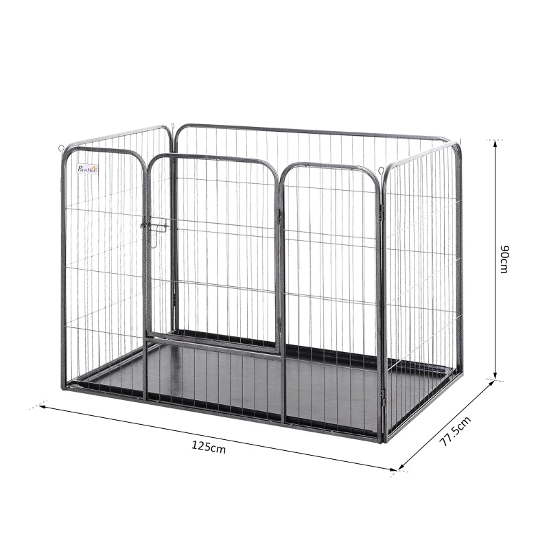 PawHut Metal Dog Crate Kennel Heavy Duty 4 Panel Folding Pet Playpen Tray Indoor Outdoor Use Collapsible Design 125L x 77.5W x 90H cm