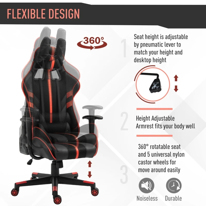 Vinsetto Racing Gaming Chair Adjustable Height W/ Headrest and Lumbar Support - Red/Black