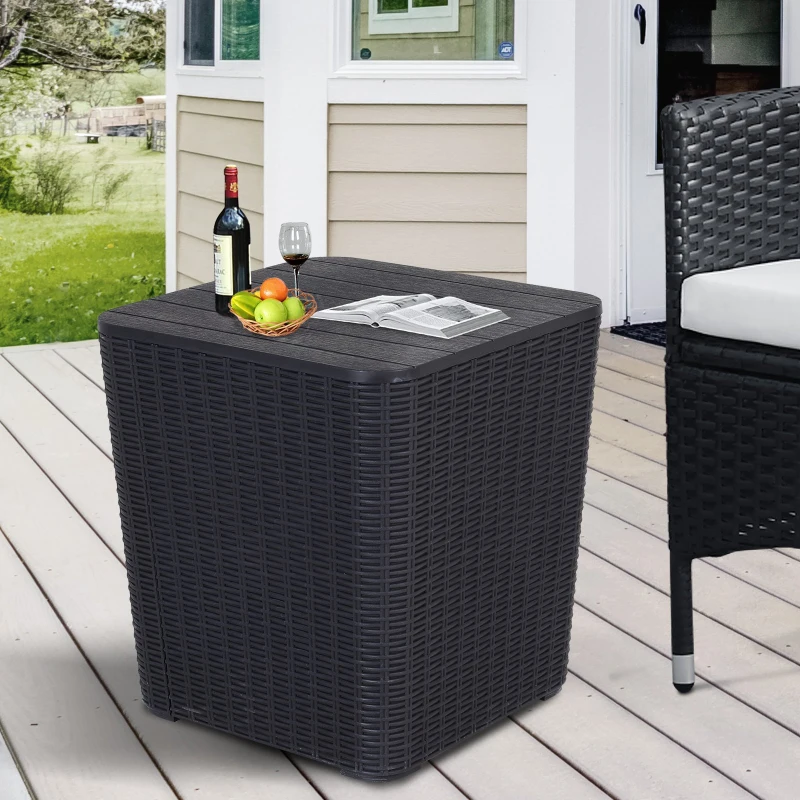 Outsunny 50L Outdoor Patio Resin Rattan Wicker Knit Square Coffee Table Bar End Table Garden Furniture Bucket - Black