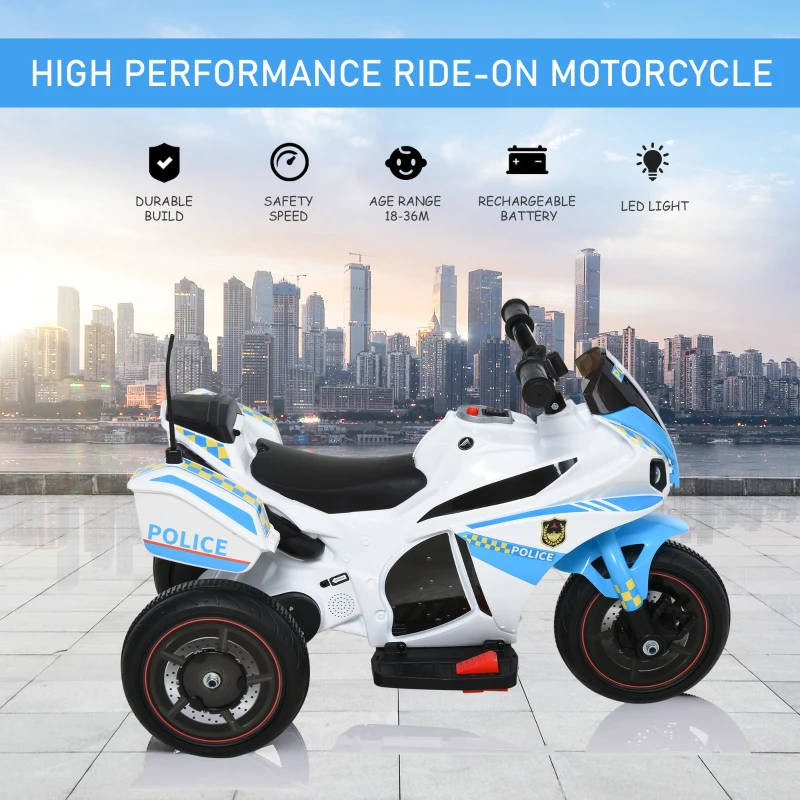 HOMCOM Kids Battery Powered Plastic Ride On Motorcycle Trike Blue