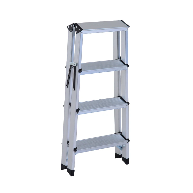 HOMCOM Aluminium Double Sided Step Ladder Folding A-type Household Stepper (4 Steps)
