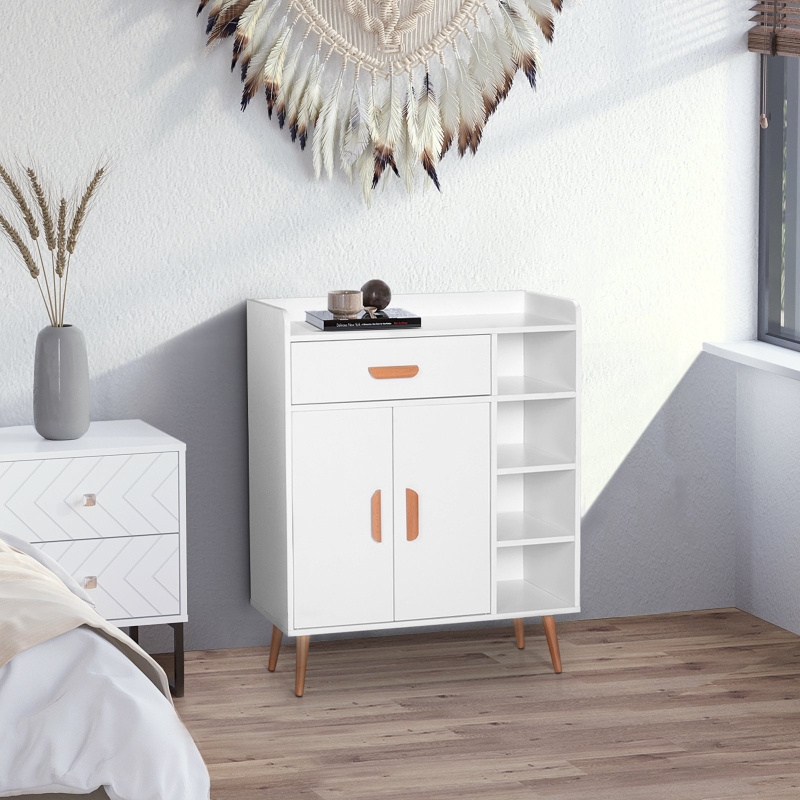 HOMCOM Hallway Side Cabinet Storage Unit Pine Wood, 80L x 29.5W x 96Hcm-White