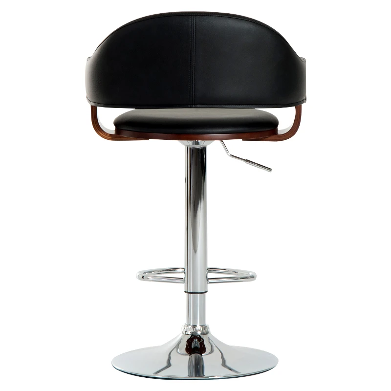 HOMCOM Wooden Frame Swivel Breakfast Bar Stool w/ Armrest Kitchen Pub Dining Chair PU Leather Covered Metal Chrome Base Gas Lift Adjustable Height (Black)