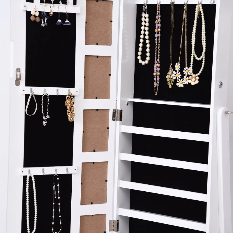 HOMCOM Jewellery Cabinet Mirror Make Up Storage Unit, 48W x 40D x 160Hcm-White
