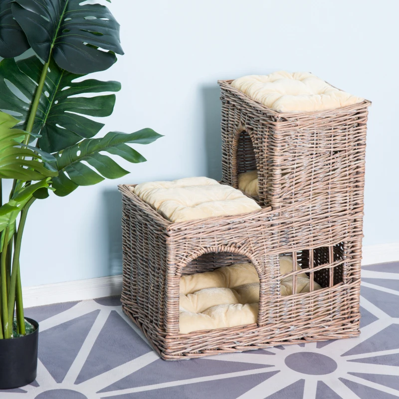Pawhut Handcrafted Wicker Cat Cave Play House