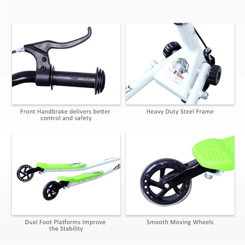 HOMCOM Kids 3 Wheels Foldable Speeder Push Scooter Tri Motion Slider Green BY HOMCOM