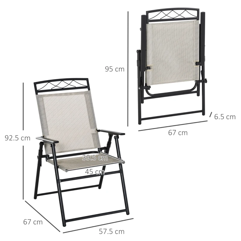 Outsunny Outdoor Chairs Set of 2 Foldable w/ Texteline Fabric for Garden Balcony Poolside